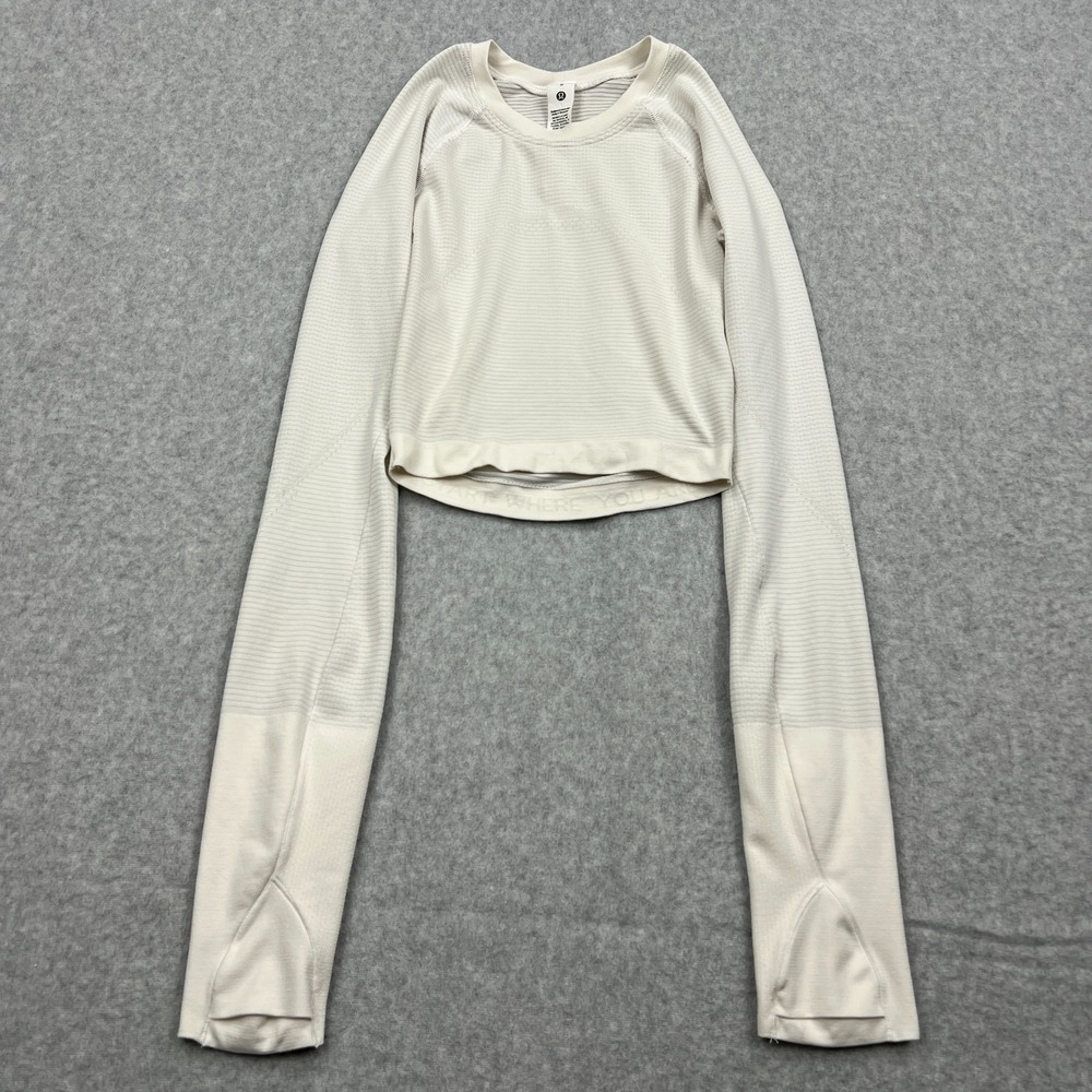 Lululemon Swiftly Tech Cropped Long-Sleeve Shirt Women's 0 White Striped W3GH4S